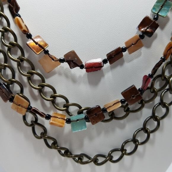 Boho Mother of Pearl Dyed Shell Square Beaded Chain Necklace - Picture 2 of 8